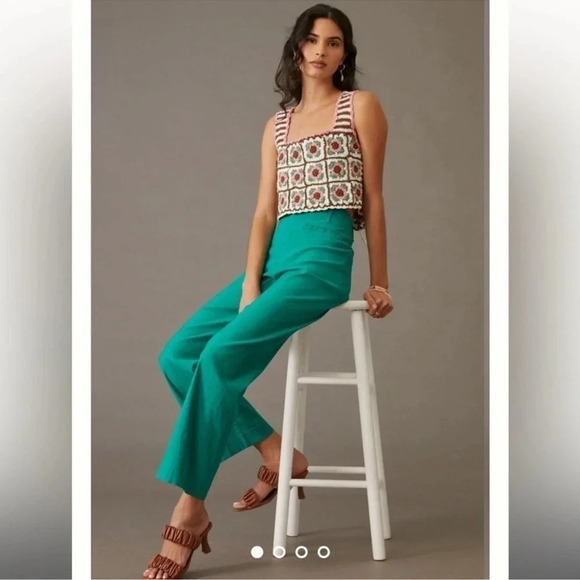 Anthropologie The Colette Linen Wide -Leg Pants Maeve Green 26P - Picture 11 of 12